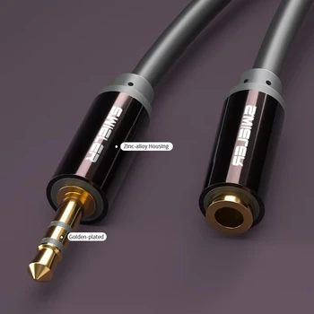 5M Gold-Plated AUX 3.5mm Stereo Cable, Male-to-Female Adapter, Low Loss OFC Copper for Earphones & Computers