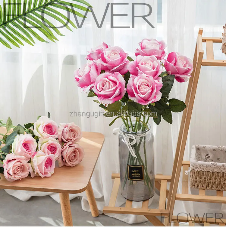 Wholesale Hot Sale Long Single Stem Artificial Flannel Velvet Rose Flowers For Wedding