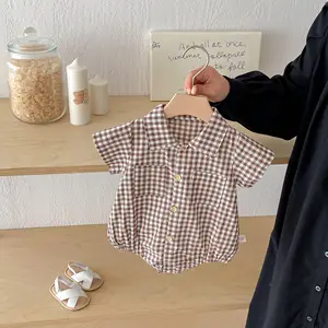 Summer New Boys Casual Plaid Outfit Short Sleeves 100% Cotton Baby Romper