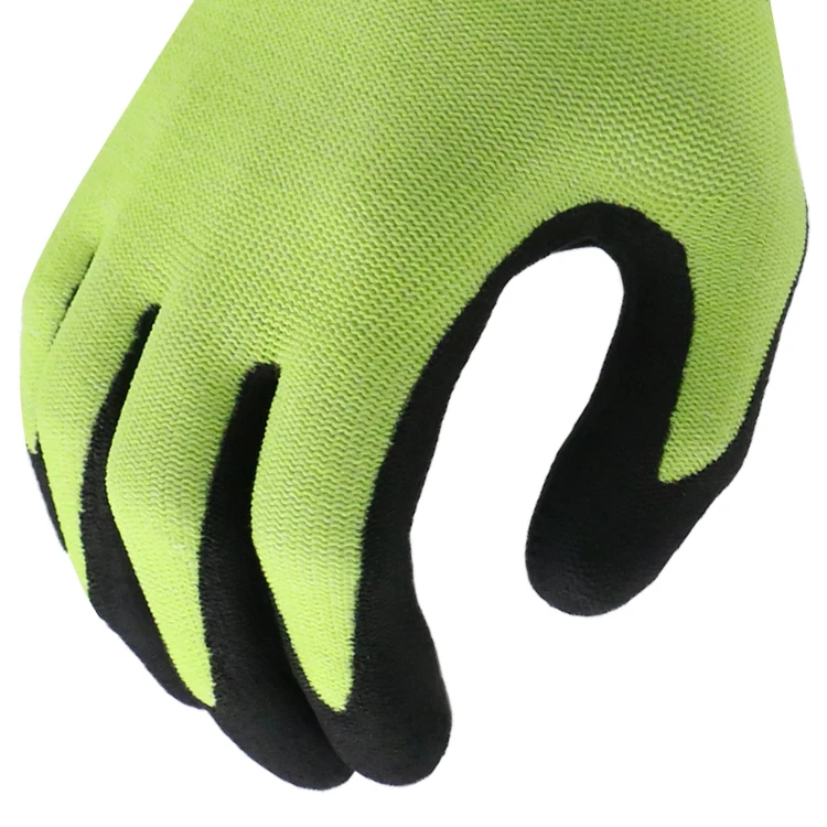 MaxiPact Fluorescent Green Polyester Liner with Nitrile Foam Garden Gloves EN388 4X43D Anti-cut Cut Resistant Work Safety Gloves