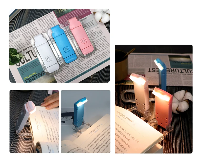 product led usb rechargeable book light ultralight 200mah built in battery silicone adjustable clip on light book light-43