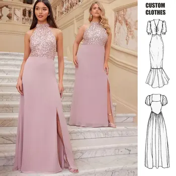 2024-Women's Elegant dress Satin Midi Bodycon Dress Summer Contrast Sequin Backless Pink Embellished Chiffon Maxi Dress