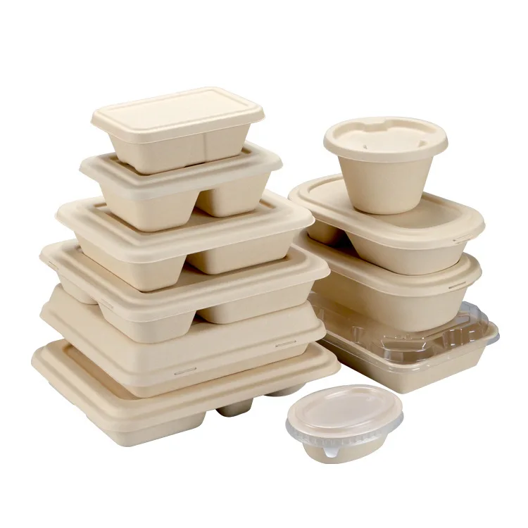 Disposable Salad Bento Box Light Meal Sushi Takeaway Packing Box Bamboo pulp tableware 100% biodegradable, compostable