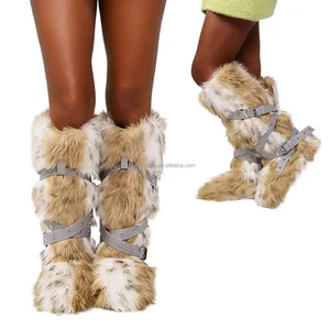 BUSY GIRL HS9281 Long Fur Boots Custom Women Shoes Women's Fur Boots Womens Size 10 Thick-Sole Snow Boots Mongolian Fur Boots