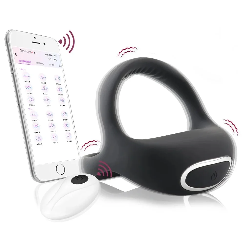 App Remote Control Silicone Dual C-Ring Penis Lock Ring Vibrator Delayed Ejaculation Trainer Vibrating Cock Ring for Men