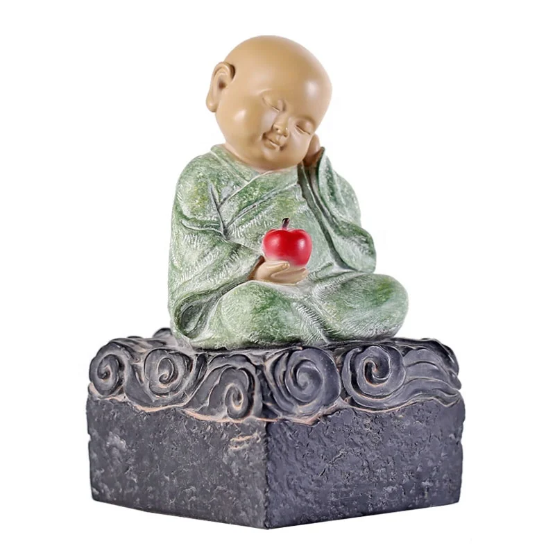 Маленькая китайская статуя смеющегося дзен, милая статуя Будды, монах в китайском стиле, художественное ремесло, форма монаха шаолина для домашнего декора, скульптура, ремесла