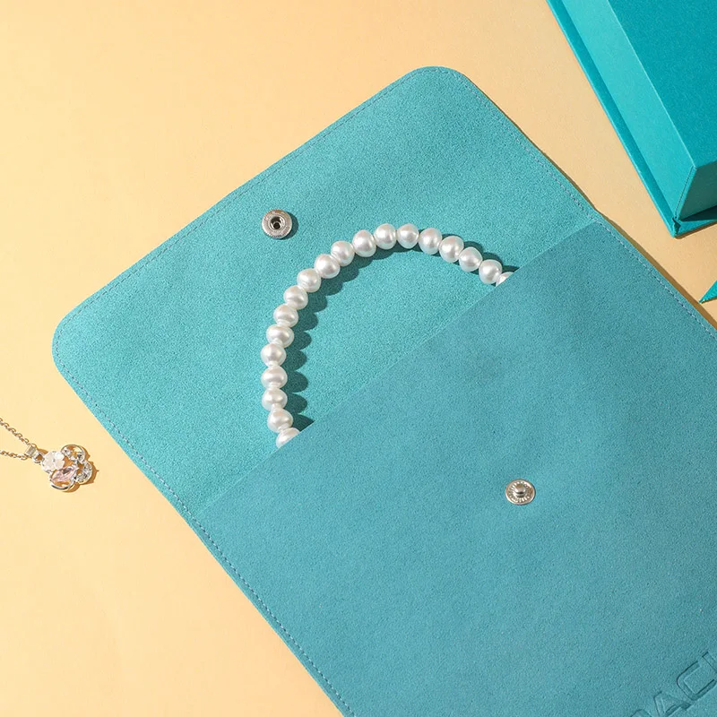 A1 Simple Luxury Square Jewelry Gift Box Set with Magnetic Snap Closure Blue Microfiber Bag for Popular Necklace Storage details