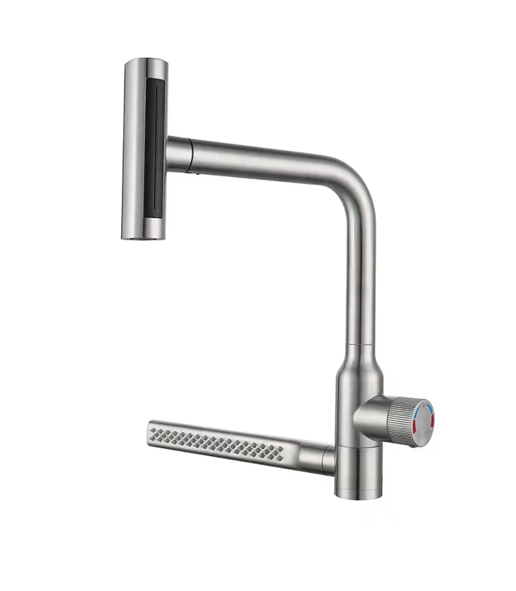 Brushed Stainless Steel Fly Rain Faucet With Special Pullout Sprayer Single Handle Waterfall Kitchen Faucet