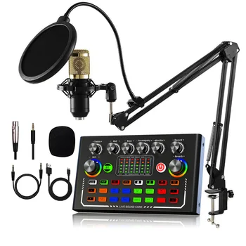 New Product F009 Sound Card Set Professional Audio Mixer Podcast Equipment Sound Recording Condenser Microphone for  Live