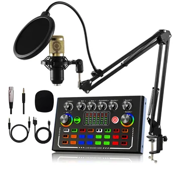 New product F009 Sound card set professional audio mixer podcast equipment sound recording condenser microphone for  live