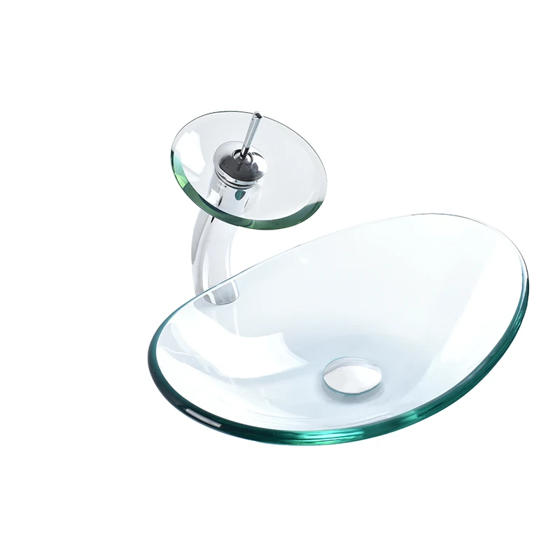 Раковина из прозрачного стекла овальной формы для ванной комнаты