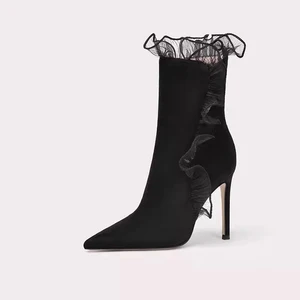 Custom Luxury Woman Boots Summer Stiletto Heels with Height Increasing Black Midi Boots Fashion Style