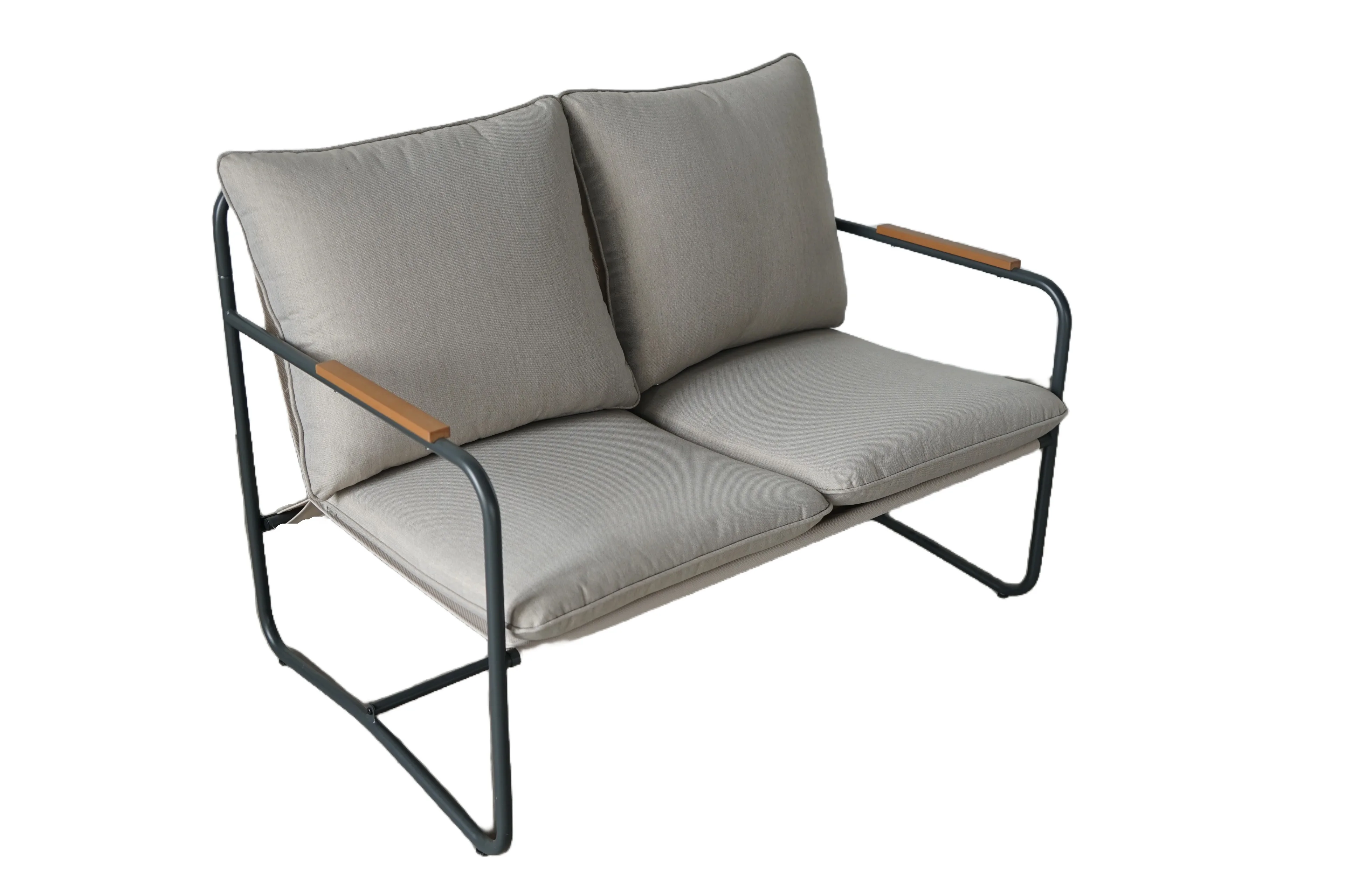 product modern aluminum outdoor sofa set with plush gray cushions and glass coffee table for patio relaxation-5