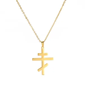 MW Punk Cutting Gold Plated Stainless Steel Orthodox Cross Pendant Necklace with Link Chain Trendy for Party Occasions Unisex