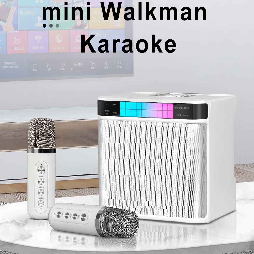 Machine De Karaoké Portable Avec 2 Micros Sans Fil - Haut-parleur Bluetooth 20W - Lumières LED - Batterie 4500mAh - Pour Fêtes Maison