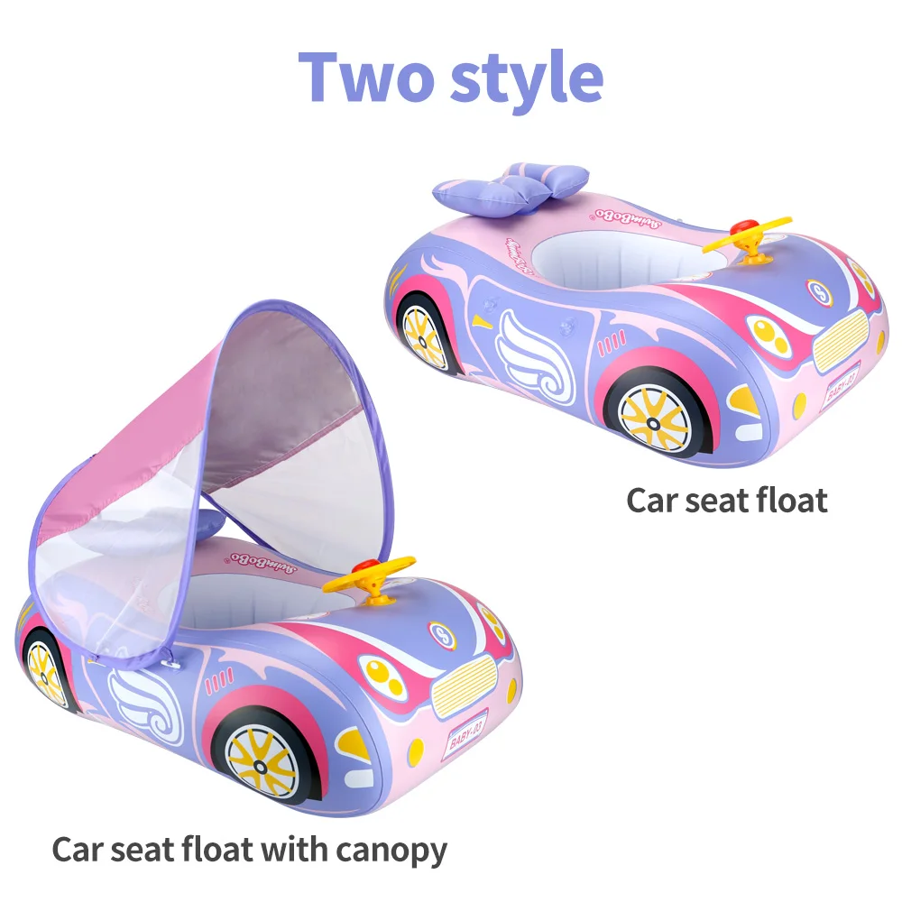 Swimbobo Kids Inflatable Car Swimming Seat Boat Floating Toddler Water Toy Steering Children Swim Pool Float Ring With Canopy