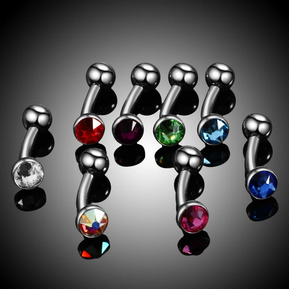 Titanium Eyebrow Banana Piercing Crystal Gem Tongue Rings Sexy Vagina Piercings Genital Piercing Body Jewelry