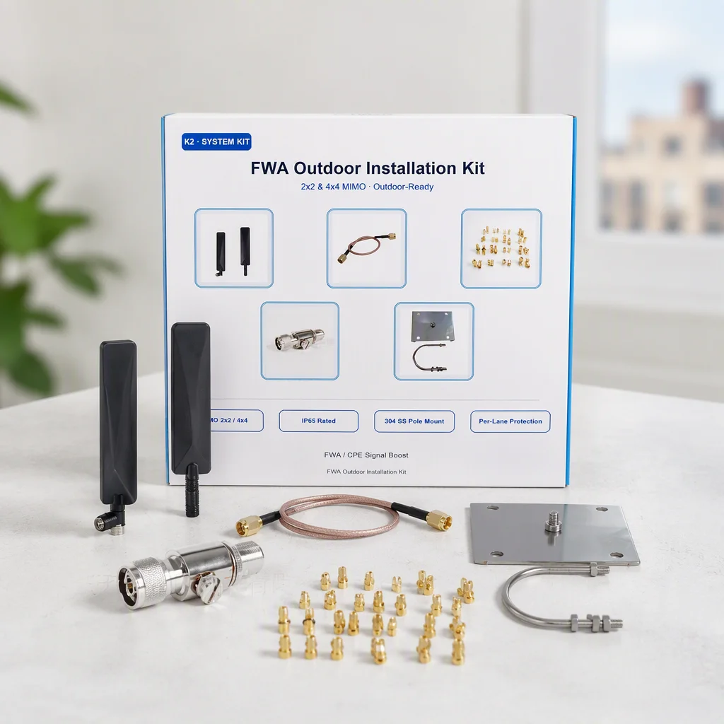 Arronna K2 FWA Outdoor Antenna Kit 698-3800MHz Vertical Omni Rubber Duck 2x2 MIMO IP65 N for 304SS Pole Mount