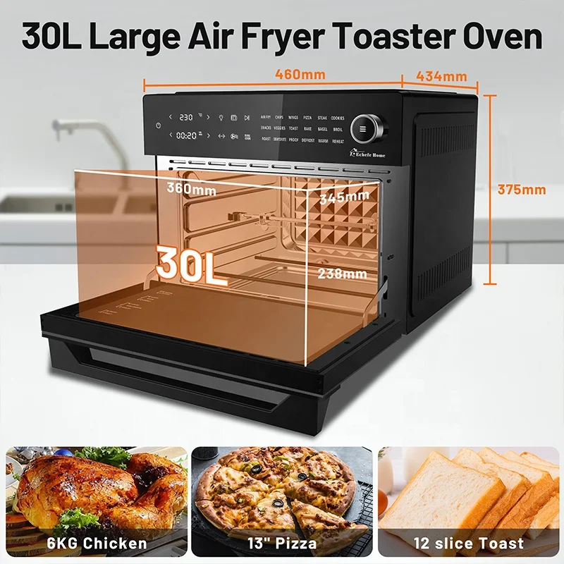 Air Fryer Toaster Oven Combo 12 Functions Smart 30L Large