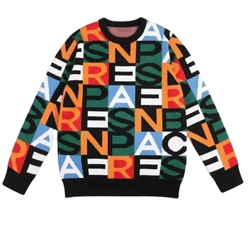 KaiQi New Arrival Crew Neck Jacquard colorful Letter Sweater for Men