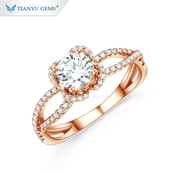 Tianyu gems gold jewellery rings 14k rose gold material with H&A cutting moissanite women ring