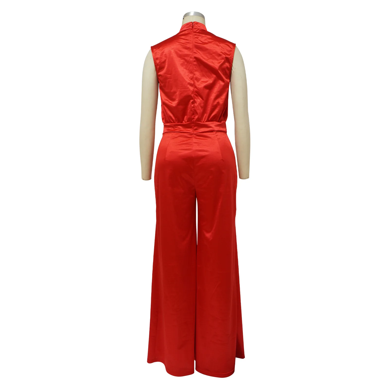 2022 Fashion Woman Party Jumpsuit Solid Sleeveless High Waist Wide Leg ...