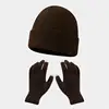 Autumn and winter warm gloves hat suit-[dark curry color]]