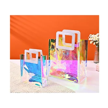 Laser Clear PVC Tote Shopping Bag New Arrival Custom Logo Hot  Holographic Transparent Handbags Beach Gift bag