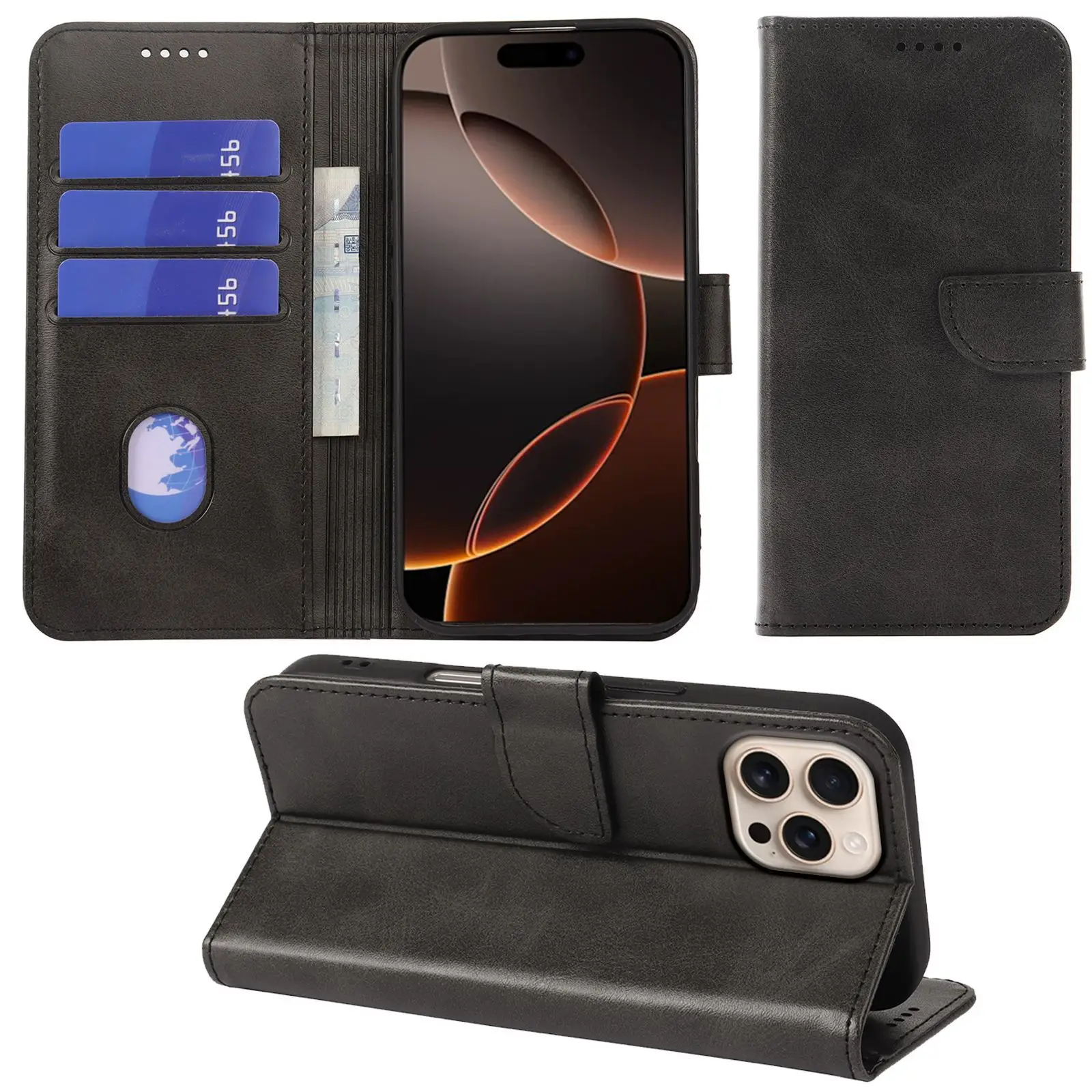product for iphone 17 16 pro max oem fashion business clamshell bag with card holder mobile phone case wallet leather flip cover case-3