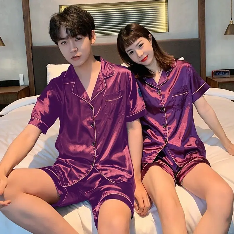 Pure Silk Satin Men's Women's Pajama Robes Elastic Waist Soft Nightwear for Home Use Bathrobes Designed for Couples