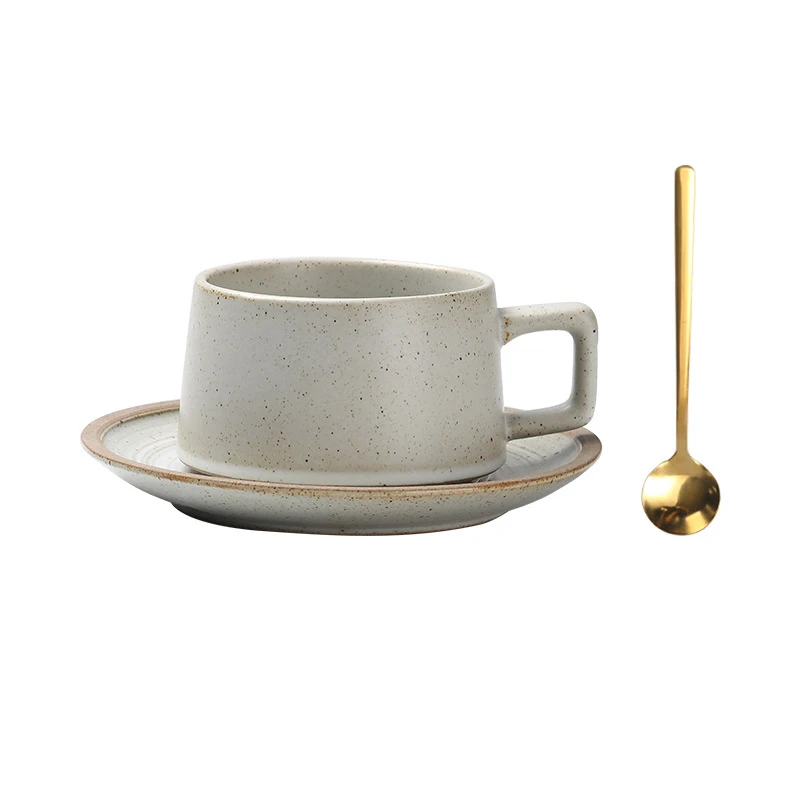 High Quality  Retro Style 300ml Porcelain Coffee Mug and Saucer Ceramic Coffee Cup Set