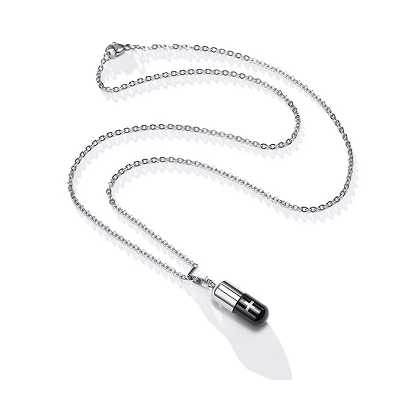 Stainless Steel Cylindrical Capsule Pill Pendant Necklace, Cremation Jewelry for Ashes,Multi Color Option Gift for Mens Womens