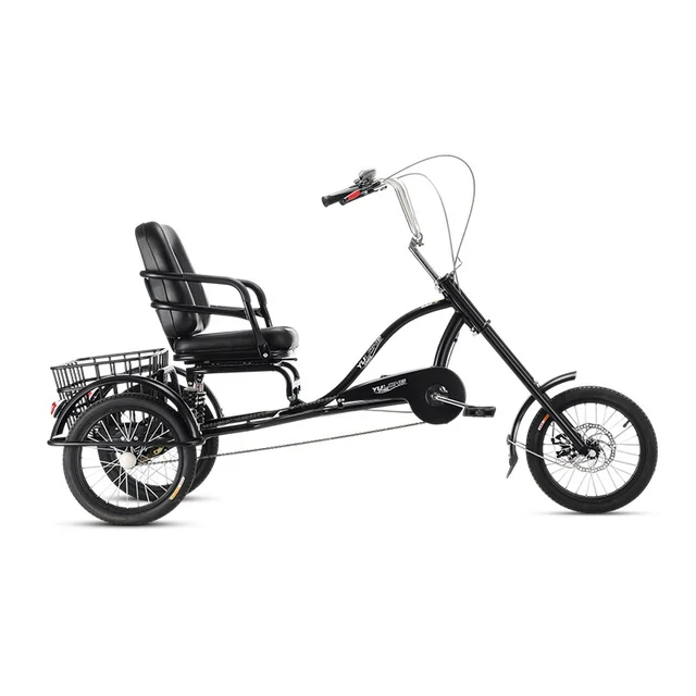 Adult Reclining Tricycle with Cargo Basket City Leisure Recumbent Tricycle Human Tricycle with Double Disc Brake