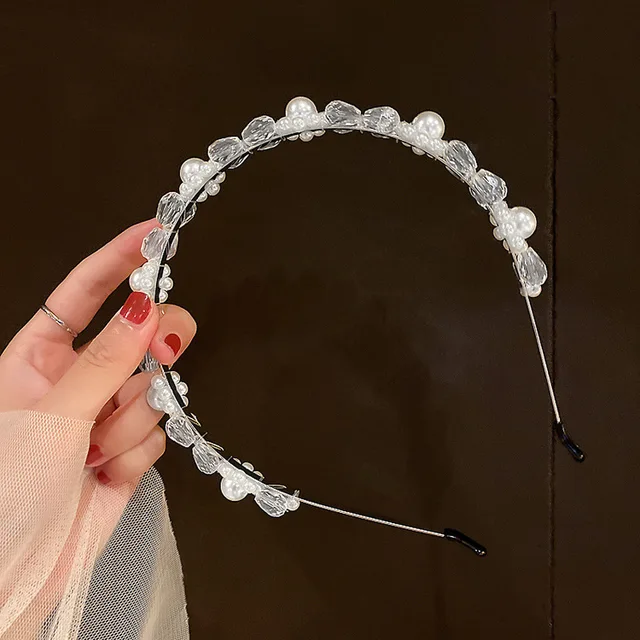 Korean Sweet Simple Pearl Crystal Flower Hair Hoop Fashion Elegant Temperament All-match Headband Hair Accessories