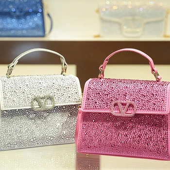 Bright Diamond Handbag New High Quality European and American Fashion Hot Diamond Trendy Letter Decoration Single Shoulder