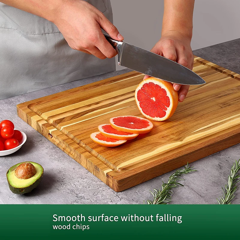 SOPEWOD Cutting Board Chopping Board Custom Logo Fuzhou Rectangle Shrink Wrap with Handles Large Teak Wood Reversible Wooden