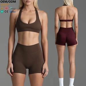 XW-YY276-1 High Waist Elastic Lightweight Sleeveless Halter Top Gym Clothing Workout Fitness Training 2 Piece Yoga Wear Set