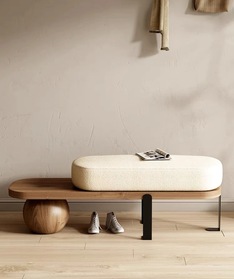 Japanese Nordic Creative Personality Long Bench Solid Wood Shoe Stool Household Door Wear Shoe Stool Entry Lounge Low Stool