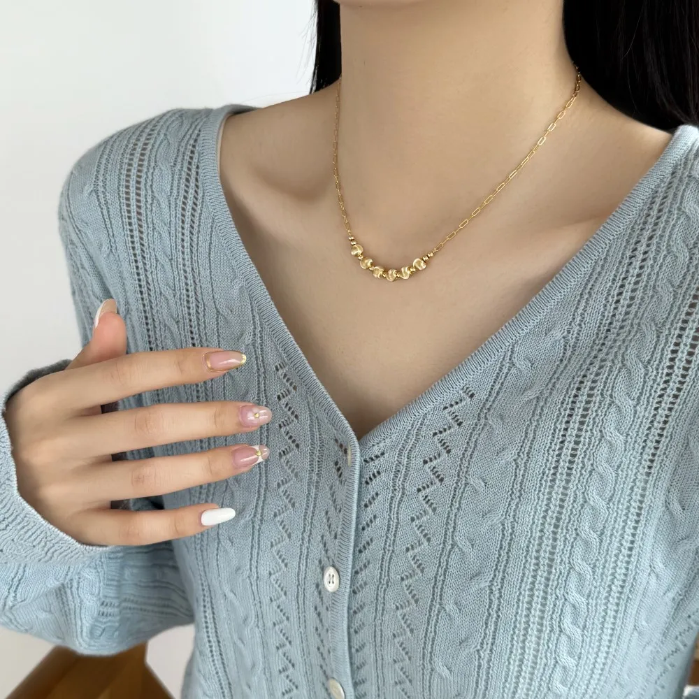KAKODIY Dainty Design 925 Sterling Silver Rhodium 18K Gold Plated Chain Five Circles Polished Finish Beads Pendant Necklace for Women detail 1