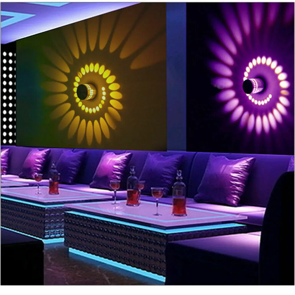 LED Wall Light RGB Spiral Wall Lamp Fixture Sconce KTV Disco Bar Decor 3W