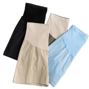 Summer Cotton Hemp Maternity Shorts High Waist Low Waist Patchwork with Wide Leg Comfortable Maternity Pants