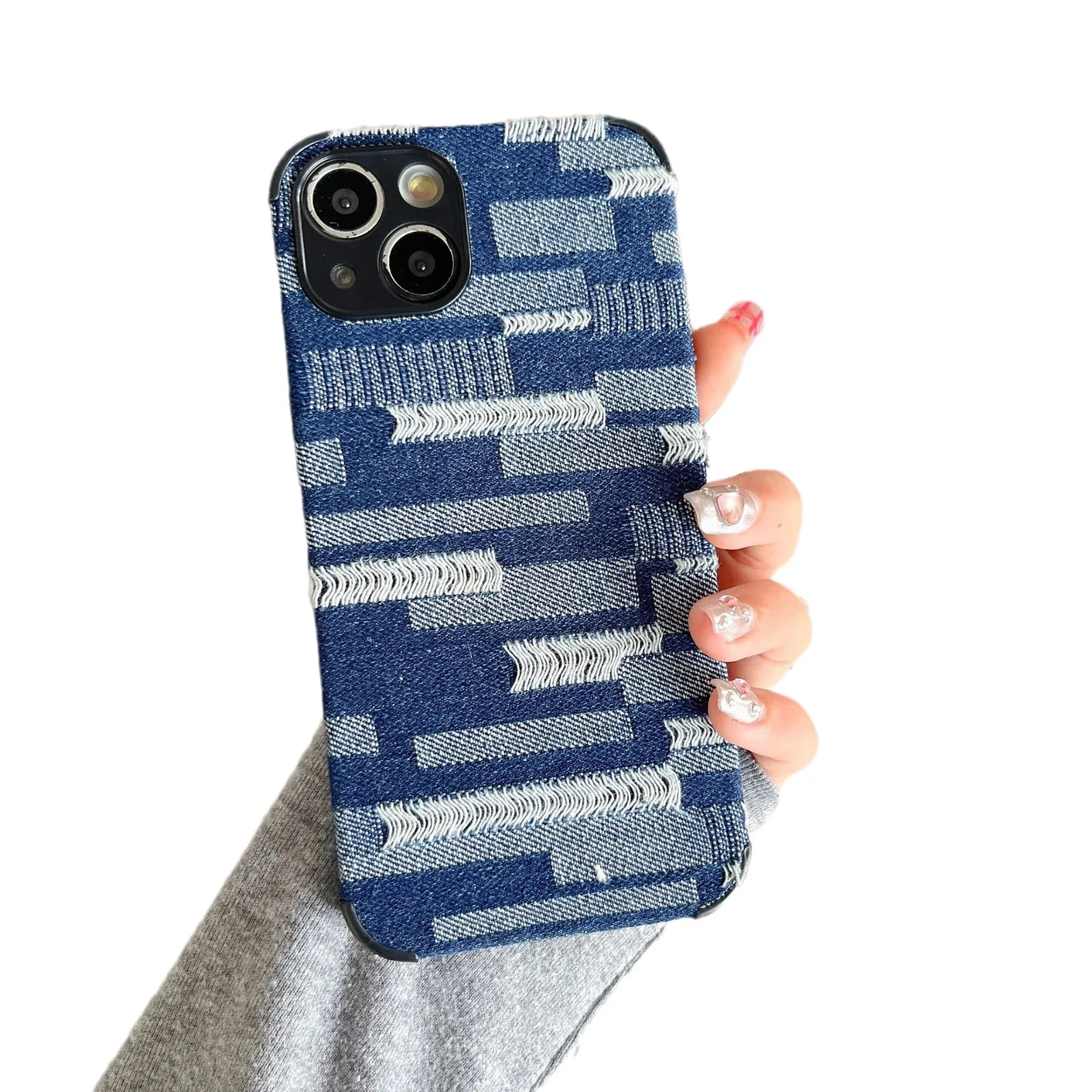 Autumn/Winter Plaid Denim Jeans Soft Touch Mobile Phone Case For iPhone 11 12 13 14 15 16 Pro Max Plus