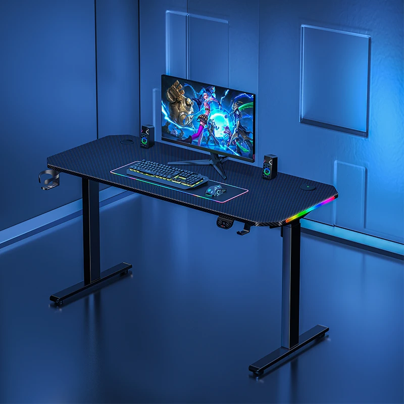 Multifunction Gaming Desk PC Wood Computer Corner Electric Height Adjustable Led Gaming Table for Game Player