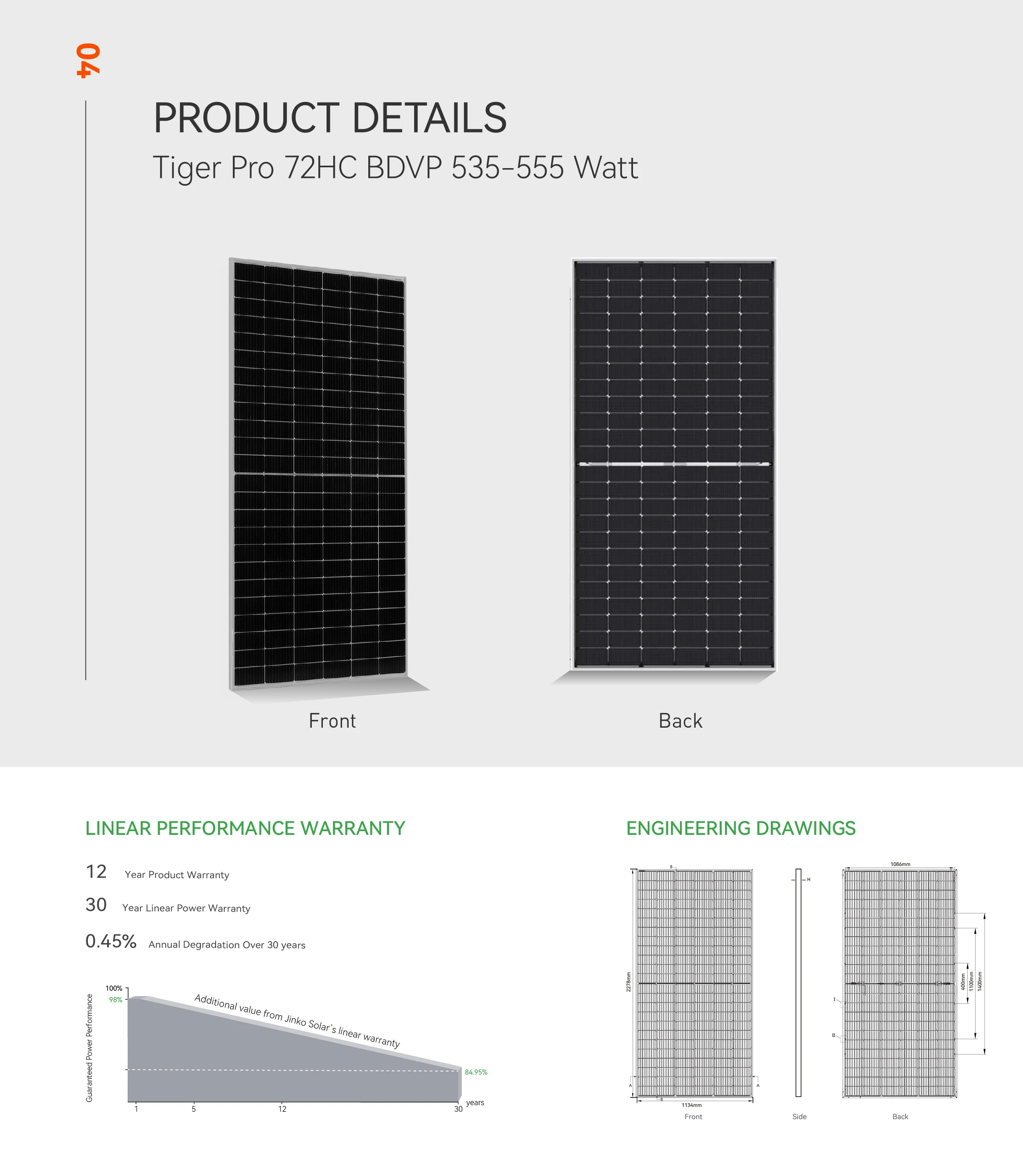 Jinko Tiger Solar Panels - Bifacial 550W Power Efficiency