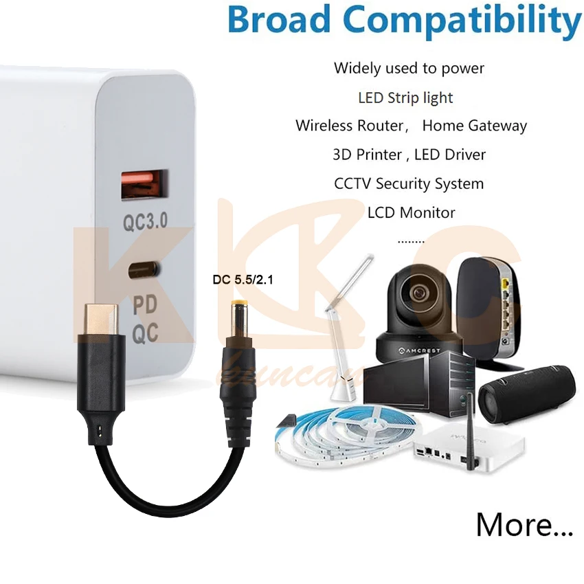 Convertisseur USB-C 65W DC 5.5x2.5mm Vers USB-C PD - Charge Rapide Ordinateur Portable, Tablette, Smartphone