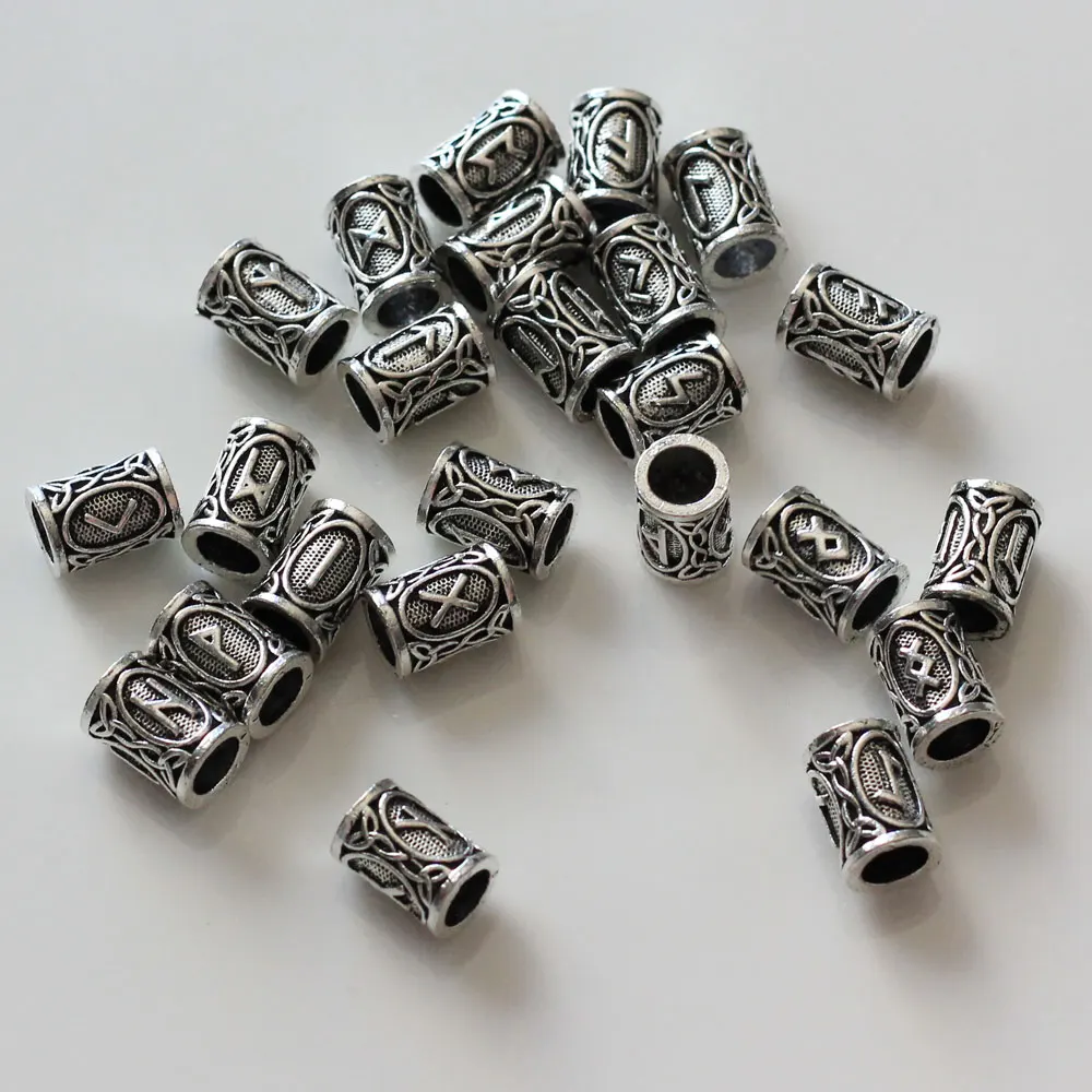 Retro 24 Designs Viking Runes Set Beard Beads Spacer Beads Fit Beards or Hair TIWAZ TYR Sol Rune Odal Futhark Rune DIY Jewelry