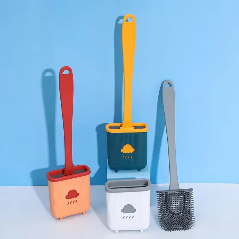 Household Mini Eco-Friendly Silicone Toilet Brush Cleaner Tool Super Cleaning Ability Wall-Mounted Holder Set 10 Pcs
