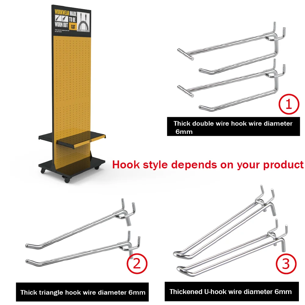 Bevis Custom Light-Duty Metal Movable Roller Floor Standing Pegboard Mobile Phone Accessory Display Stand With Hooks for Store