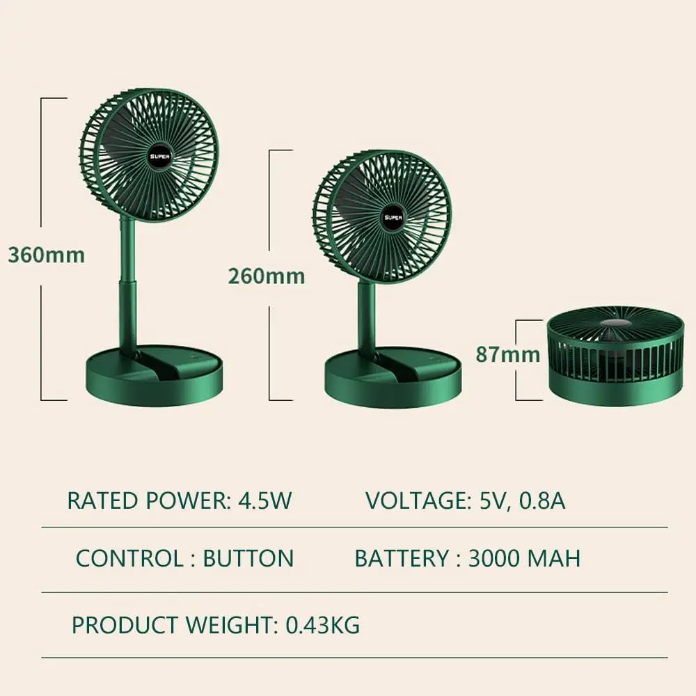 2024 Folding Portable Fan Floor Standing Fan Mini  USB Rechargeable Wireless Telescopic Fans with Promotional Gift Box-st