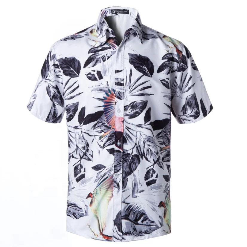 Summer Short Sleeve Hawaiian Shirt Men 2019 New Leaf Print Casual Beach Floral Shirt for Men XXXL 